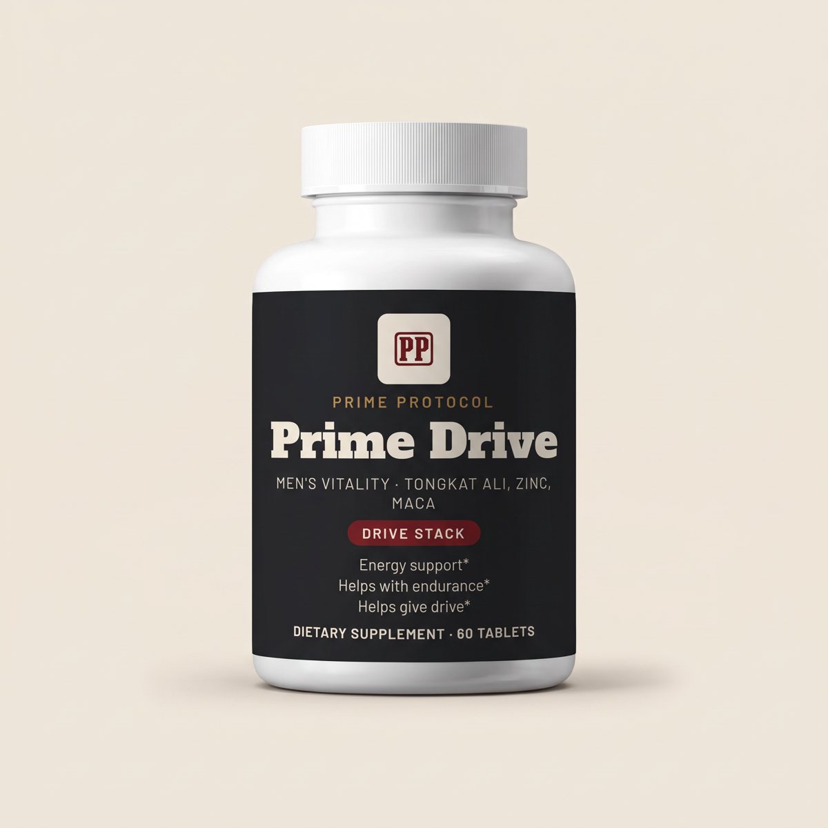 Prime Drive label: Men's vitality · tongkat ali, zinc, maca