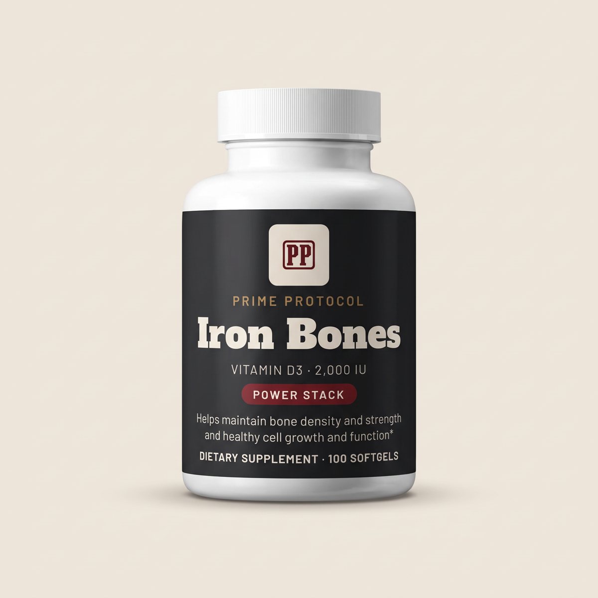 Iron Bones label: Vitamin D3 · 2,000 IU